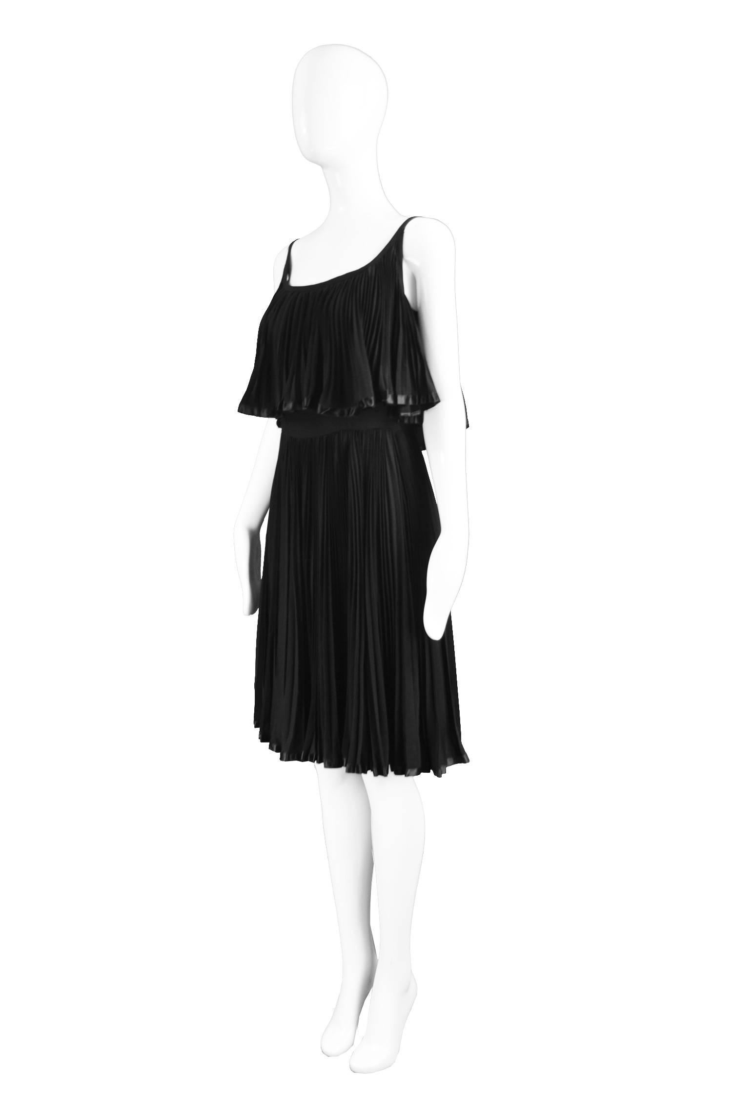 Oleg Cassini Vintage Tiered Pleated Crepe Little Black Dress, 1960s For Sale 1