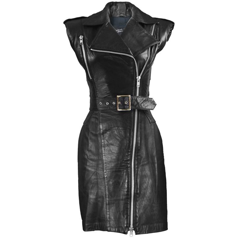 Michael Hoban for North Beach Leather Black Leather Biker Style Dress ...