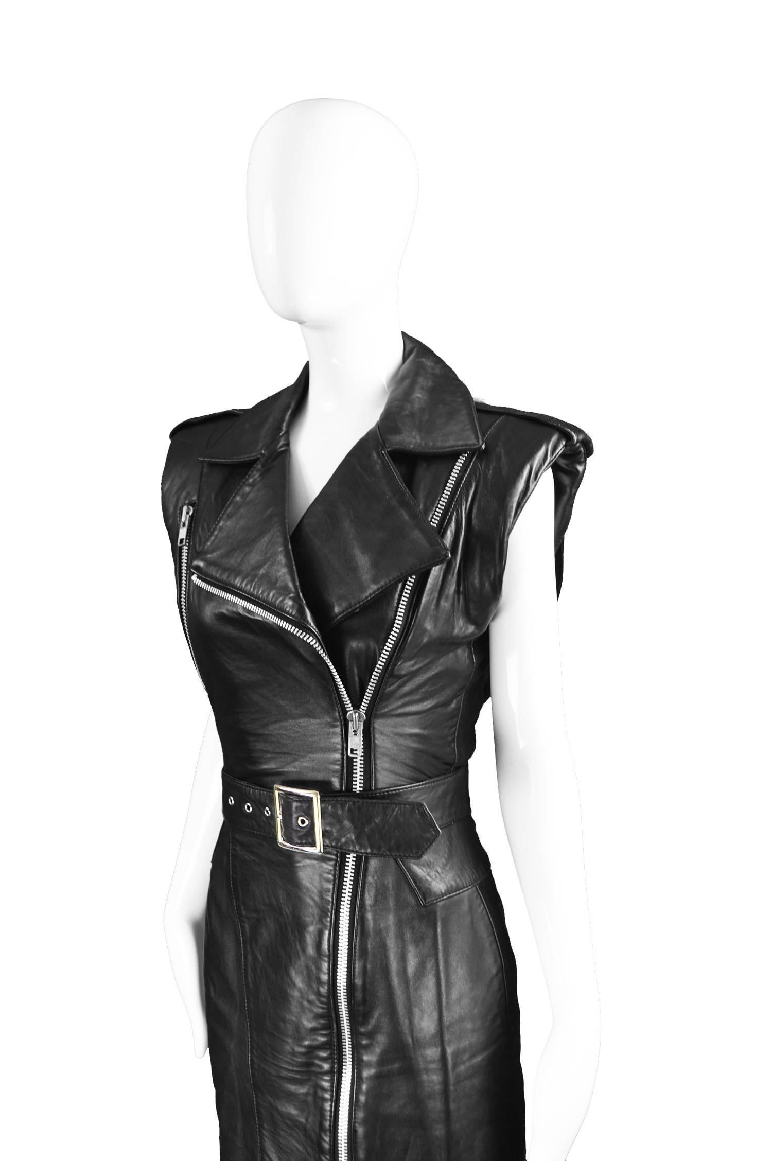 Women's Michael Hoban for North Beach Leather Black Leather Biker Style Dress, 1980s