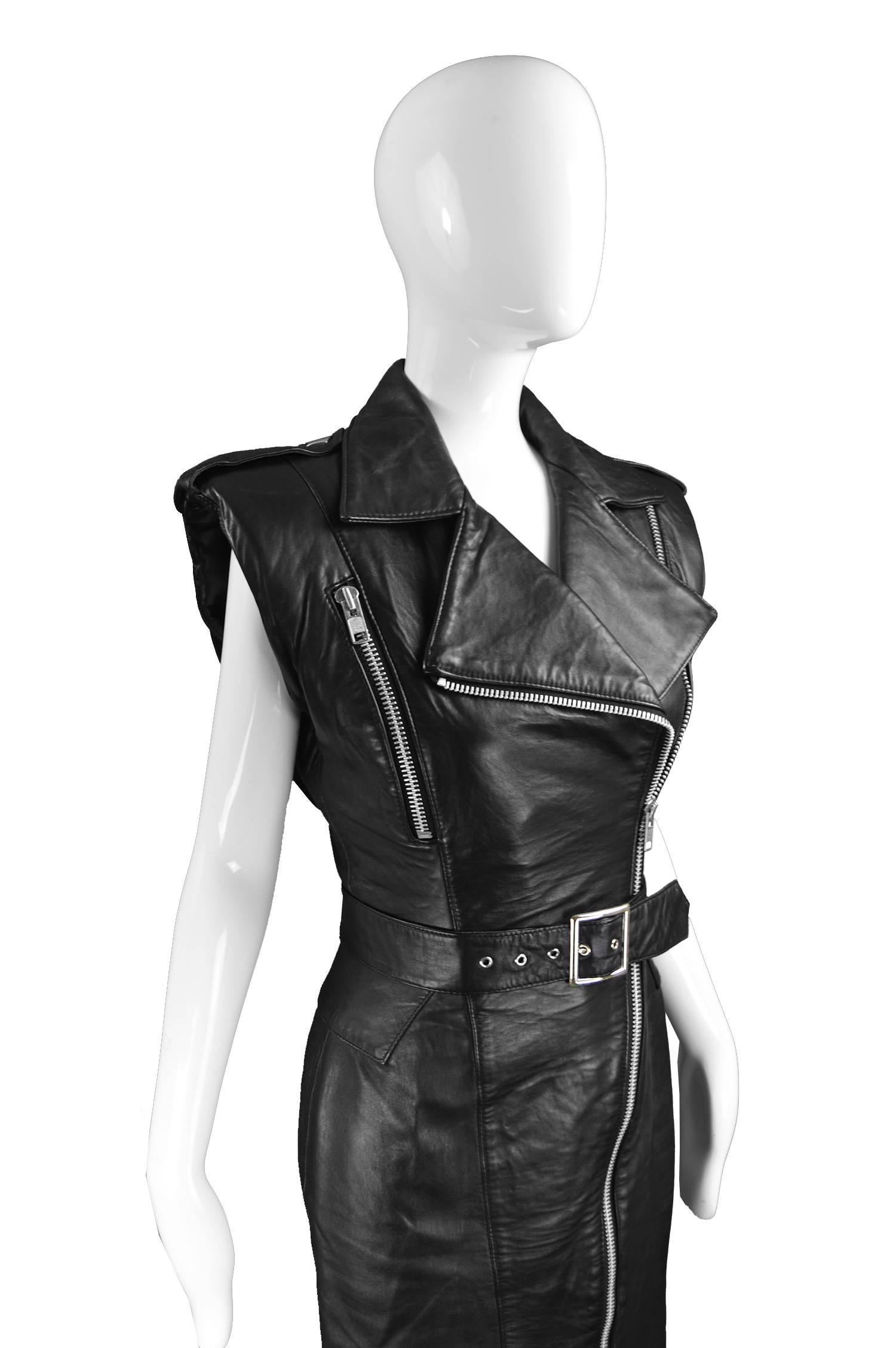 Michael Hoban for North Beach Leather Black Leather Biker Style Dress, 1980s In Excellent Condition In Doncaster, South Yorkshire
