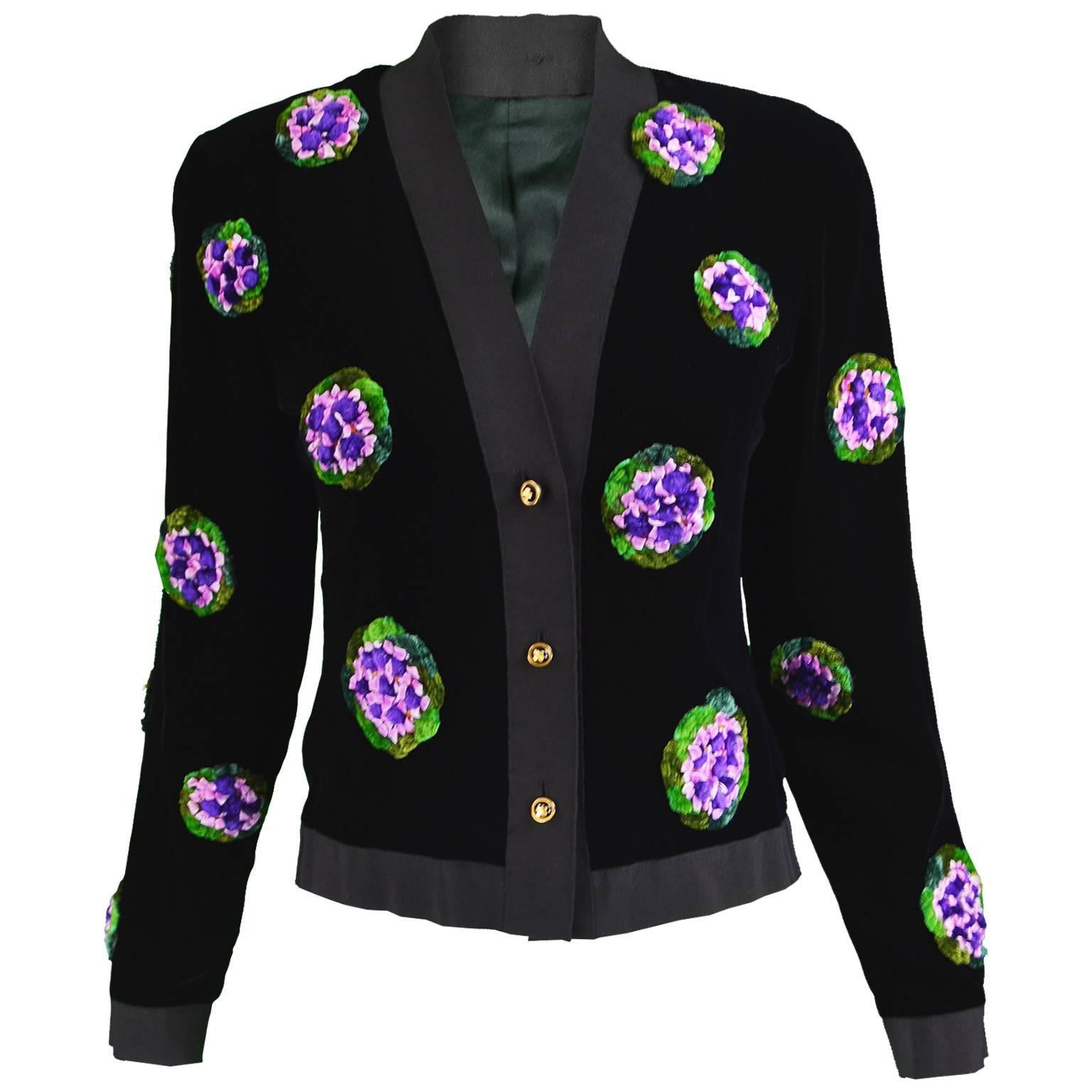 Vintage 1980s Silk Grosgrain & Velvet Ribbonwork Evening Jacket