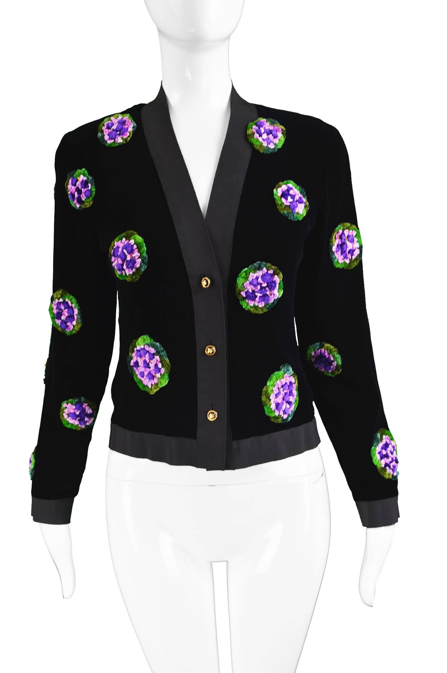 Vintage 1980s Silk Grosgrain & Velvet Ribbonwork Evening Jacket In Excellent Condition In Doncaster, South Yorkshire