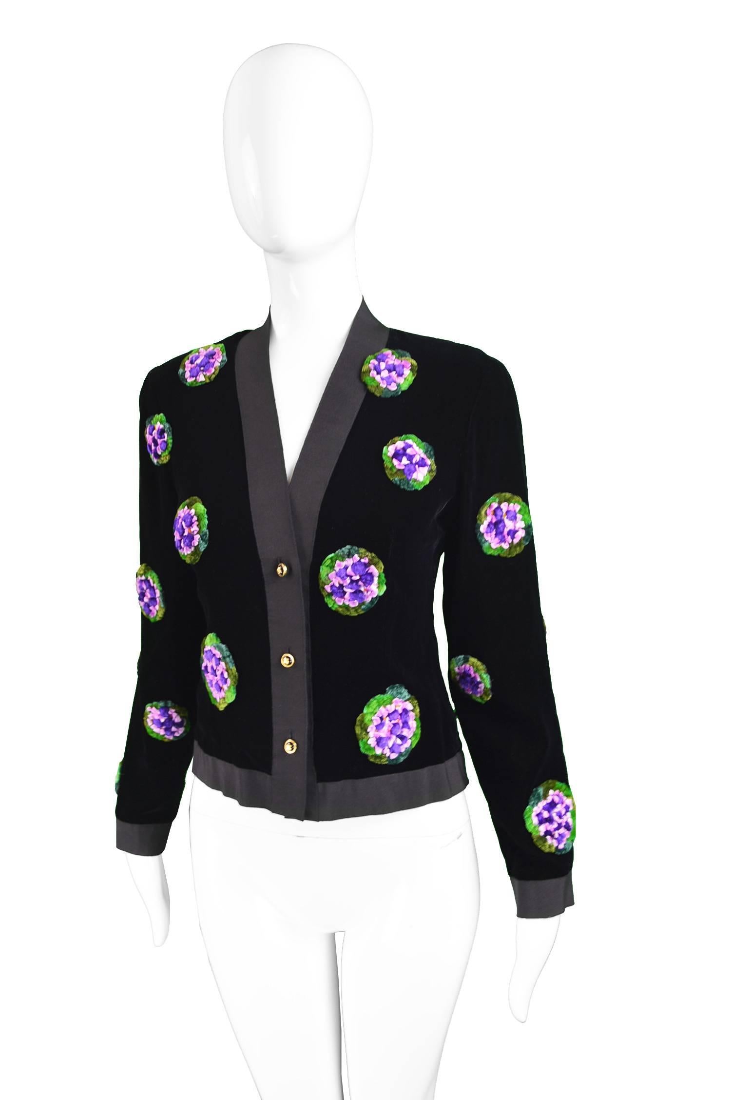 Black Vintage 1980s Silk Grosgrain & Velvet Ribbonwork Evening Jacket