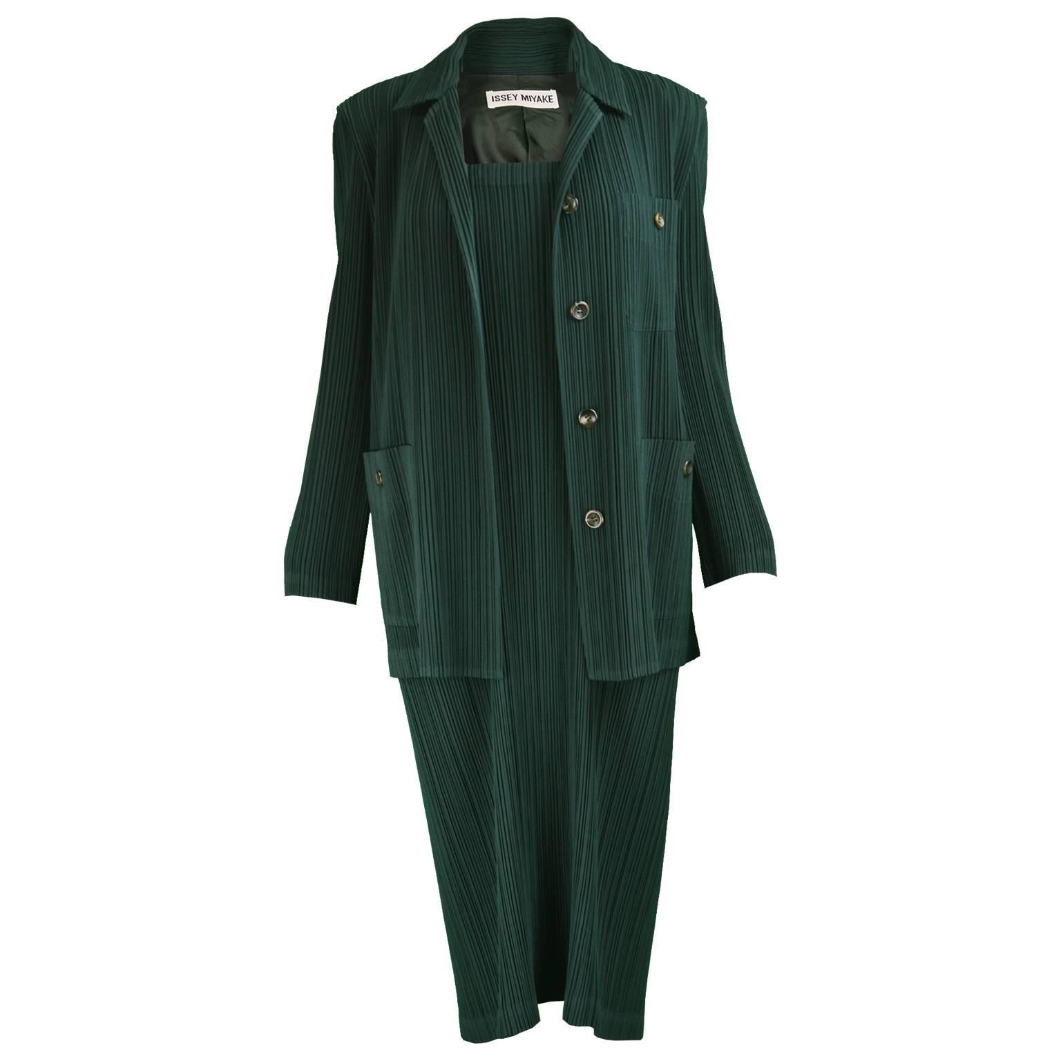 Issey Miyake Vintage Two Piece Pleated Jacket & Dress / Skirt Set, 1990s For Sale