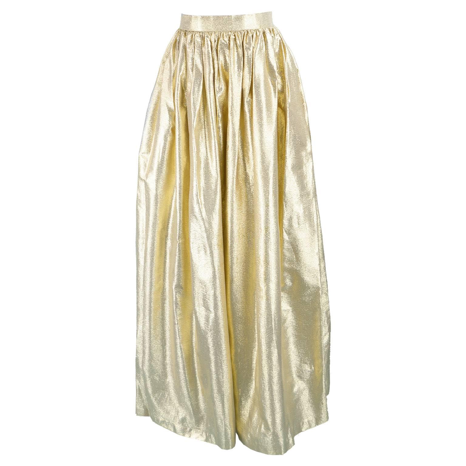 Albert Capraro Vintage Metallic Gold Lamé Maxi Skirt, 1980s