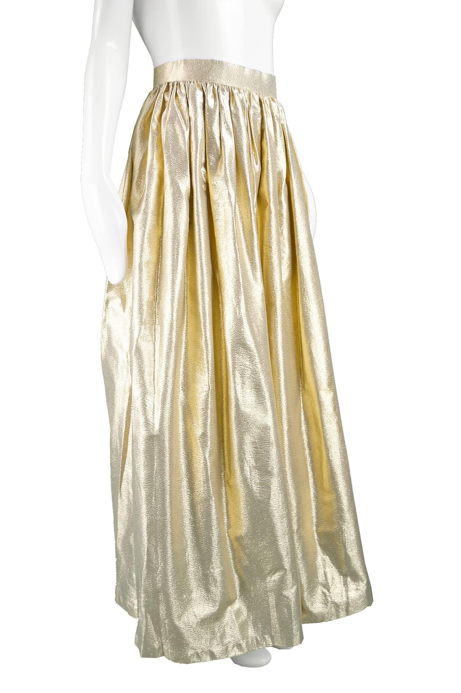 Albert Capraro Vintage Metallic Gold Lamé Maxi Skirt, 1980s 1