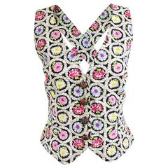 Moschino Cheap & Chic Black & White Floral Cross Back Cotton Vest, 1990s 