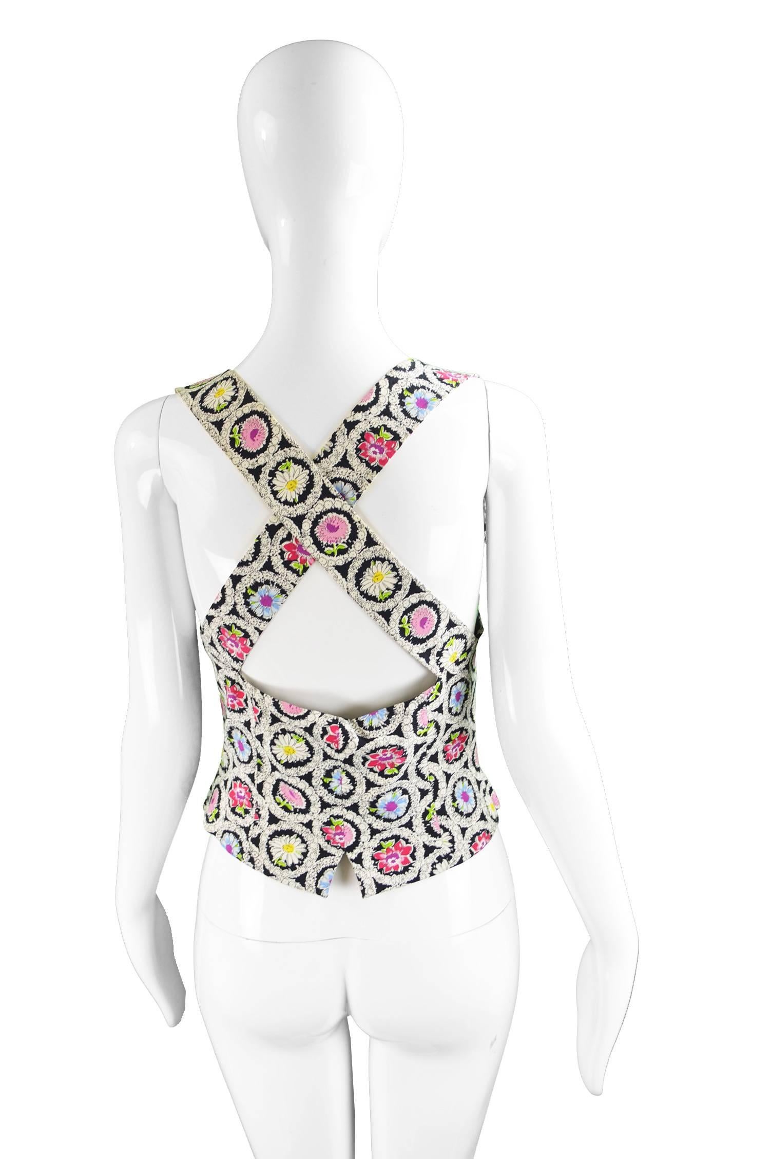 Moschino Cheap & Chic Black & White Floral Cross Back Cotton Vest, 1990s  1