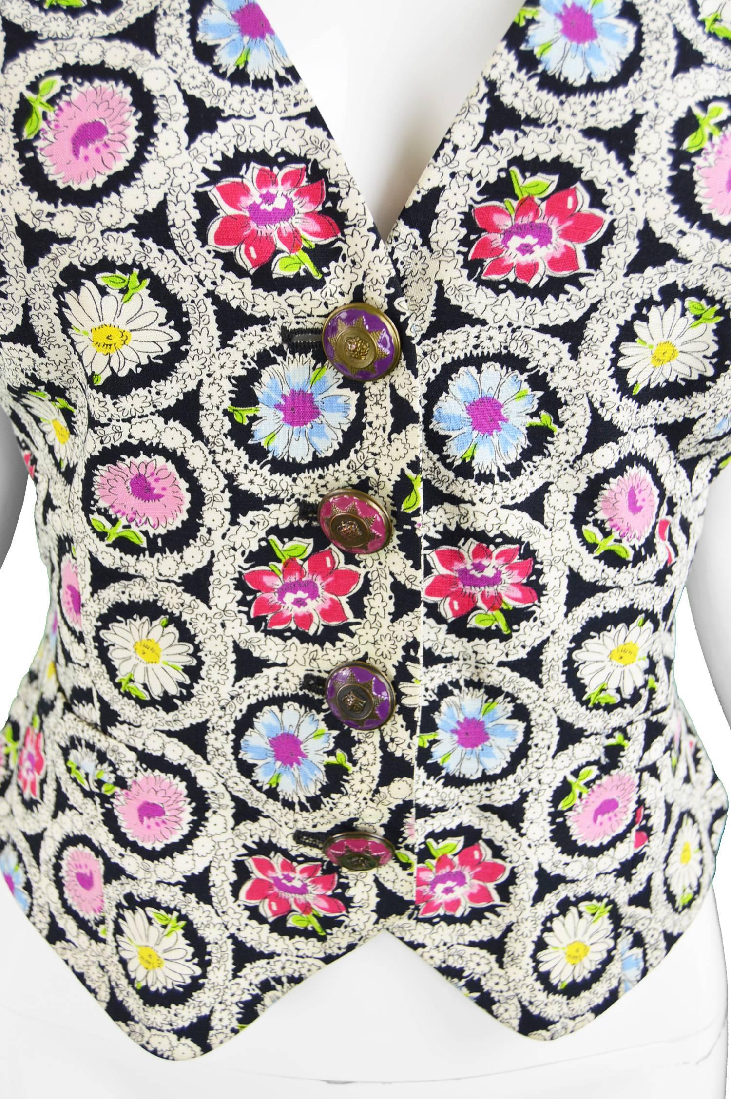 Moschino Cheap & Chic Black & White Floral Cross Back Cotton Vest, 1990s  In Excellent Condition In Doncaster, South Yorkshire