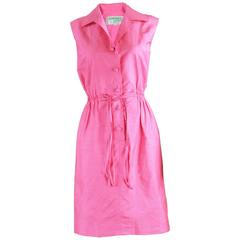 Carven Paris Shocking Pink Silk Shantung Sleeveless Shirt Dress, 1960s 1