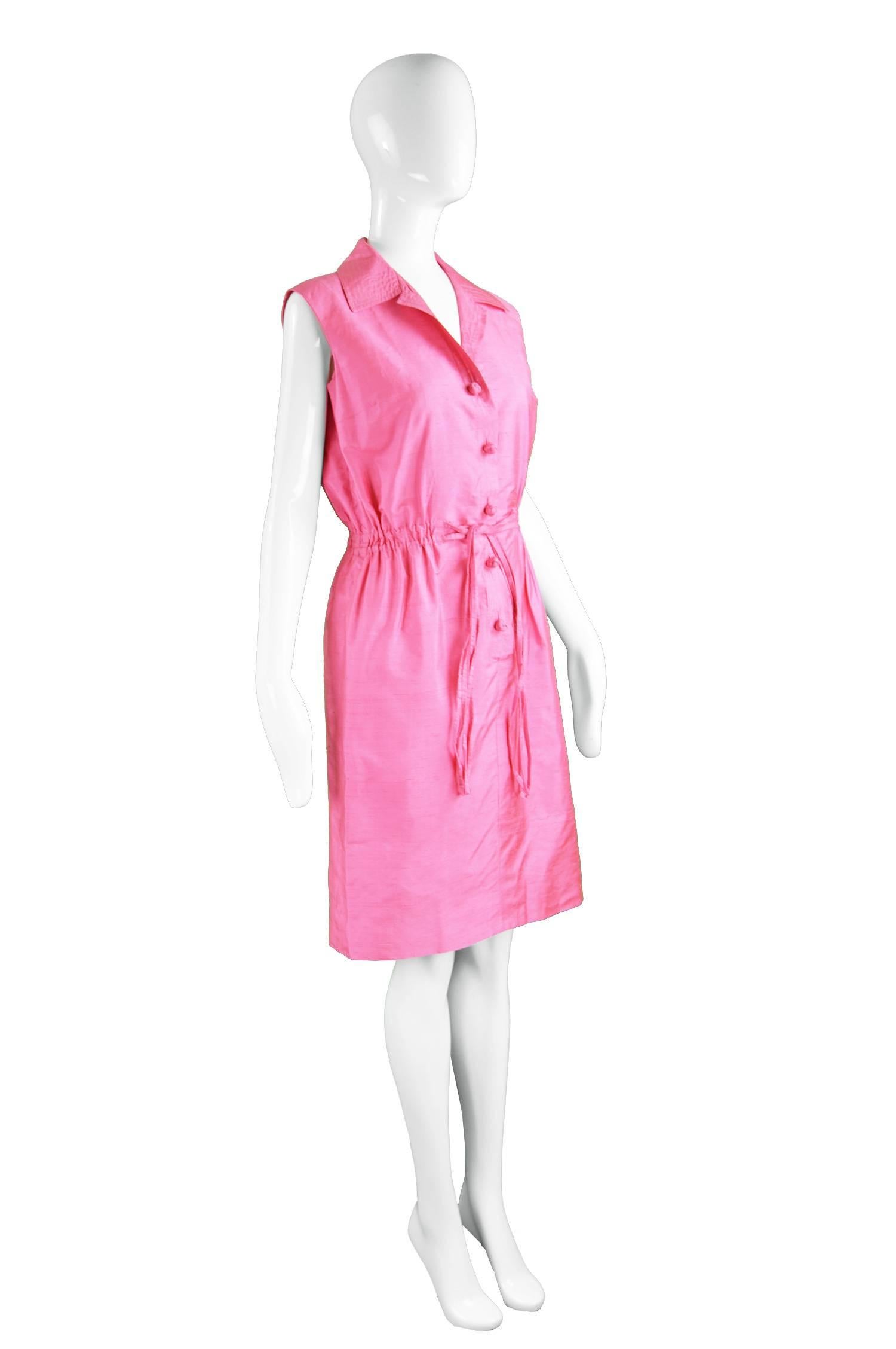 Carven Paris Pink Silk Shantung Sleeveless Shirt Dress, 1960s 2