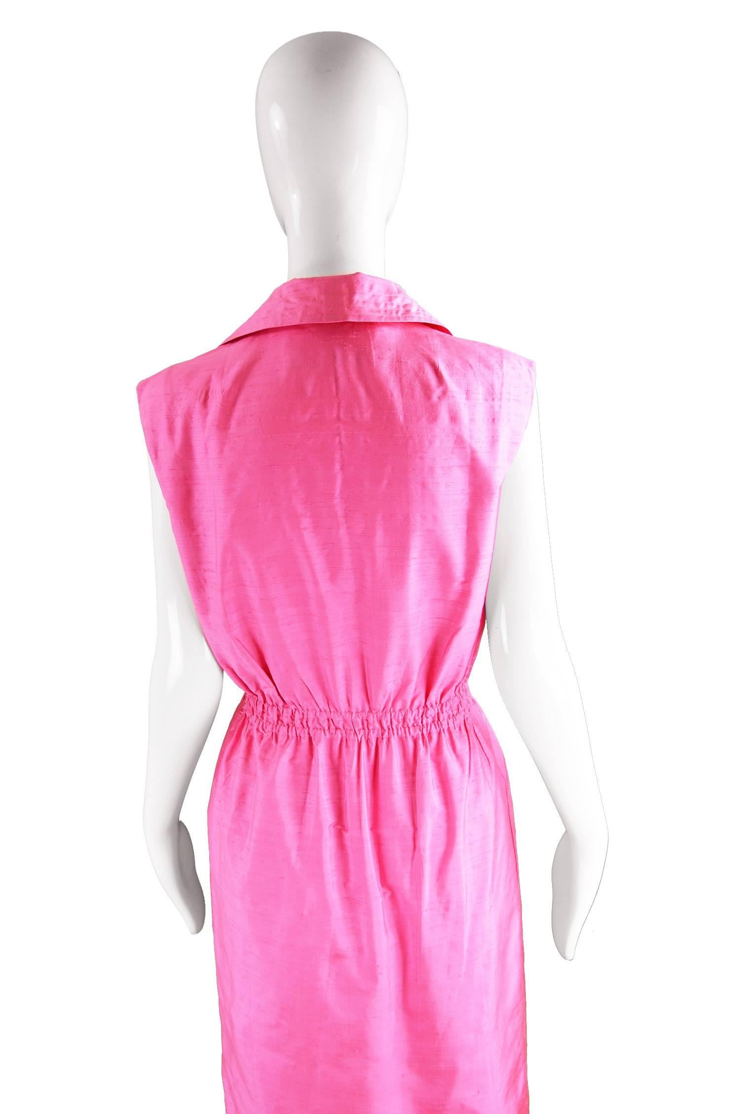 Carven Paris Pink Silk Shantung Sleeveless Shirt Dress, 1960s 3