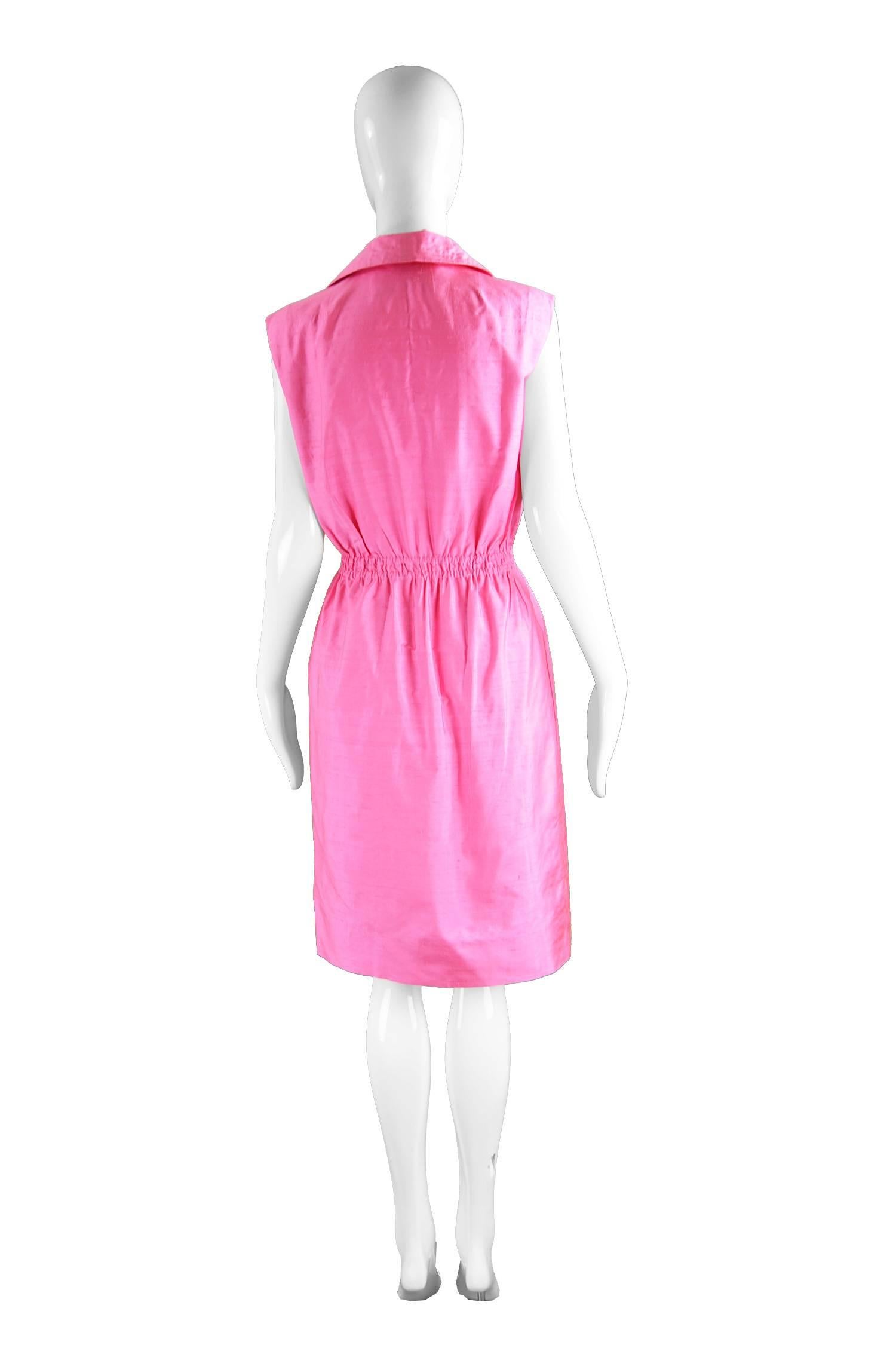 Carven Paris Pink Silk Shantung Sleeveless Shirt Dress, 1960s 4