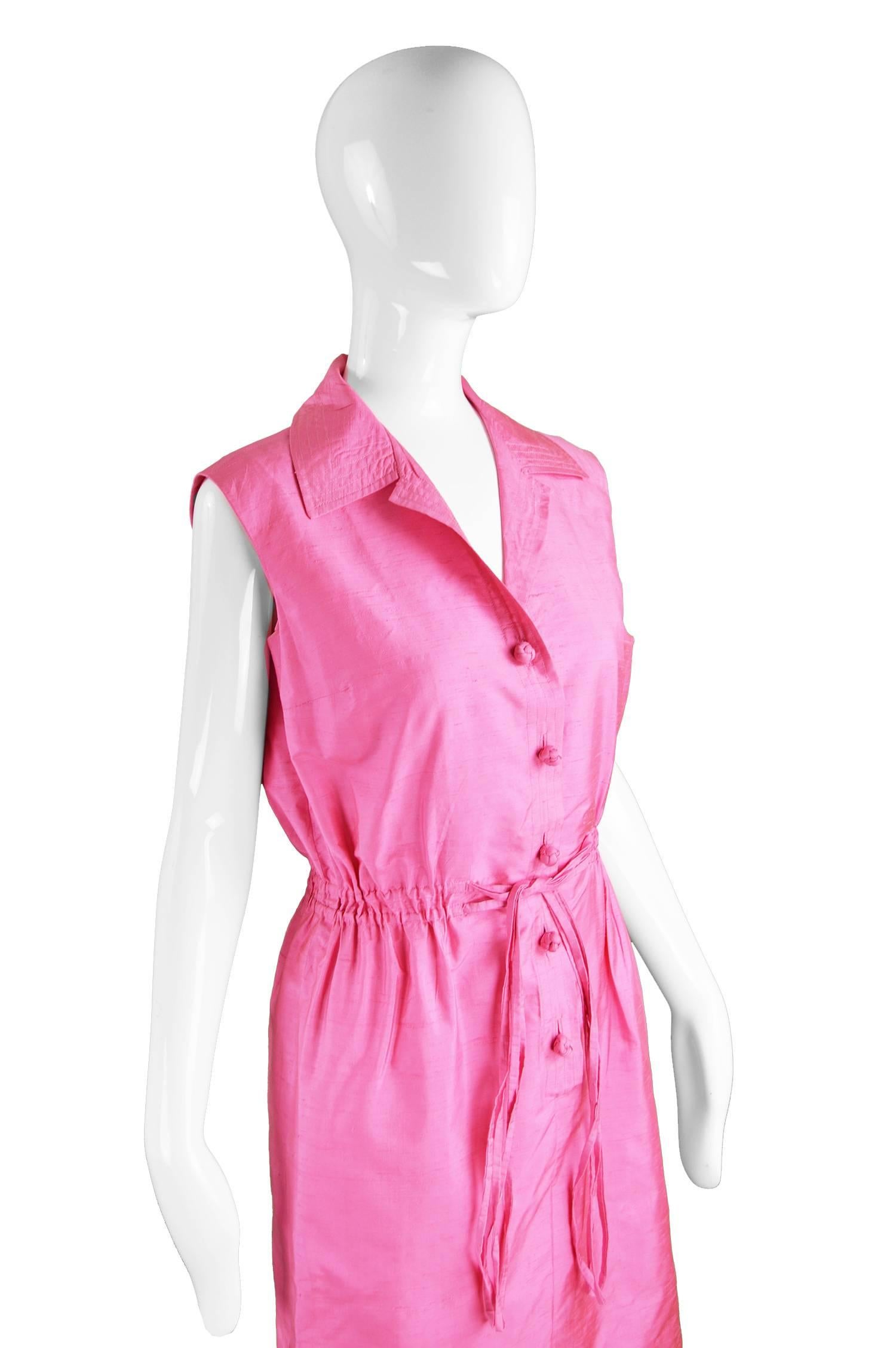 Women's Carven Paris Pink Silk Shantung Sleeveless Shirt Dress, 1960s