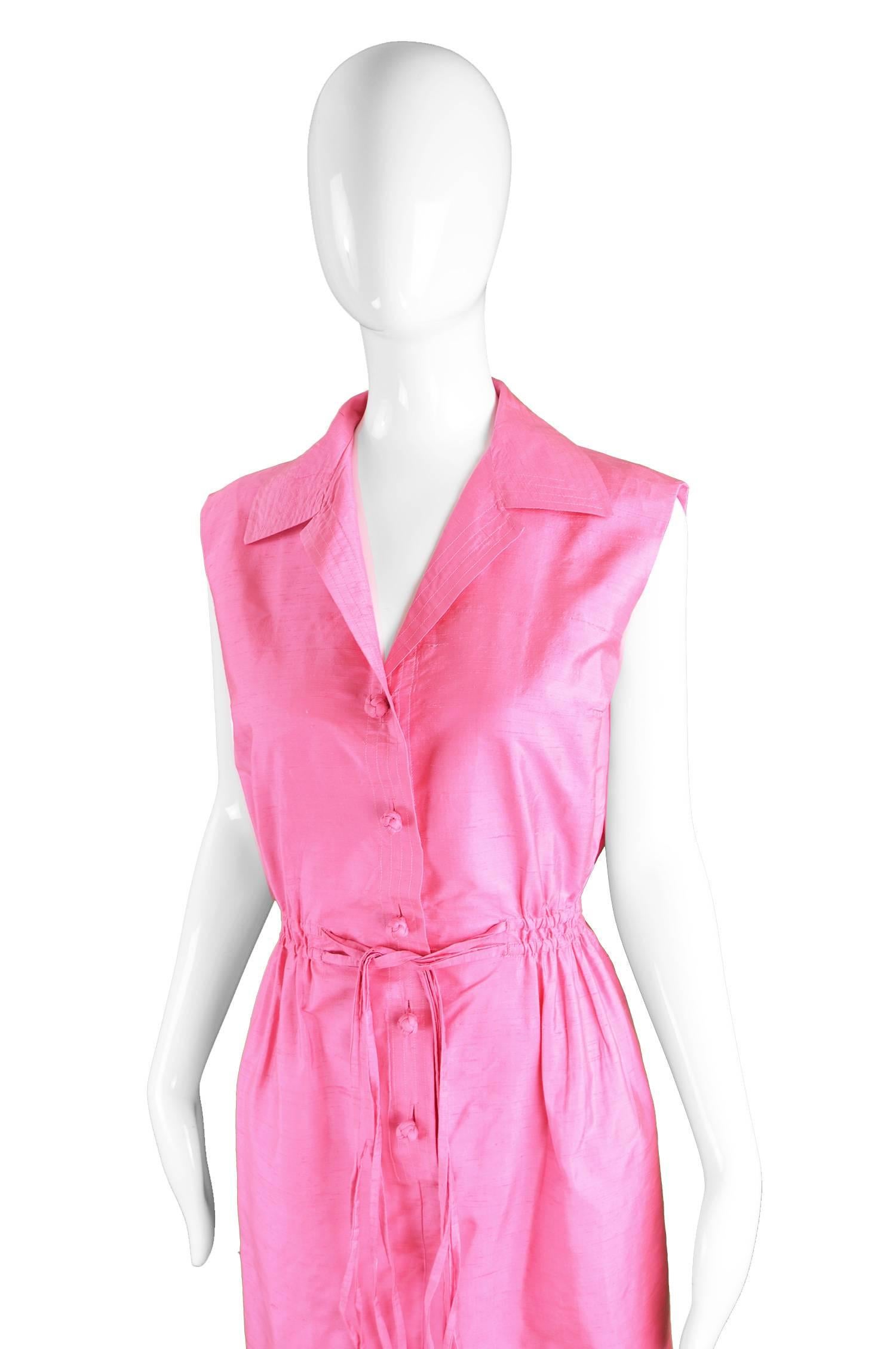 Carven Paris Pink Silk Shantung Sleeveless Shirt Dress, 1960s 1