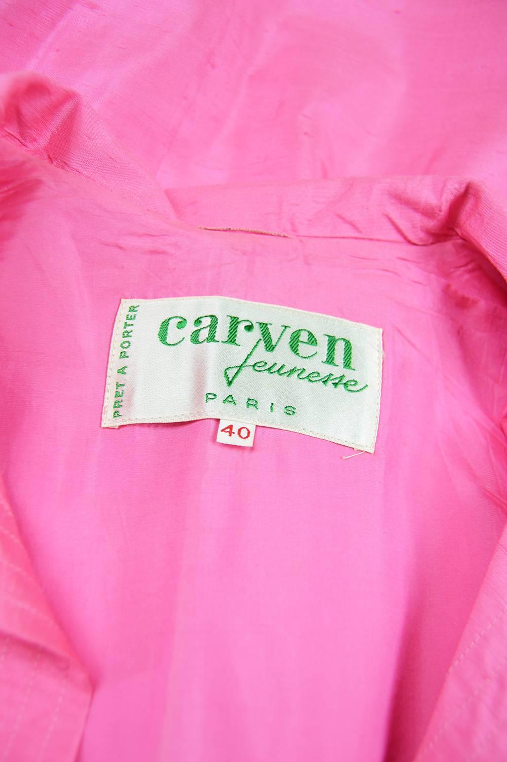 Carven Paris Pink Silk Shantung Sleeveless Shirt Dress, 1960s 5