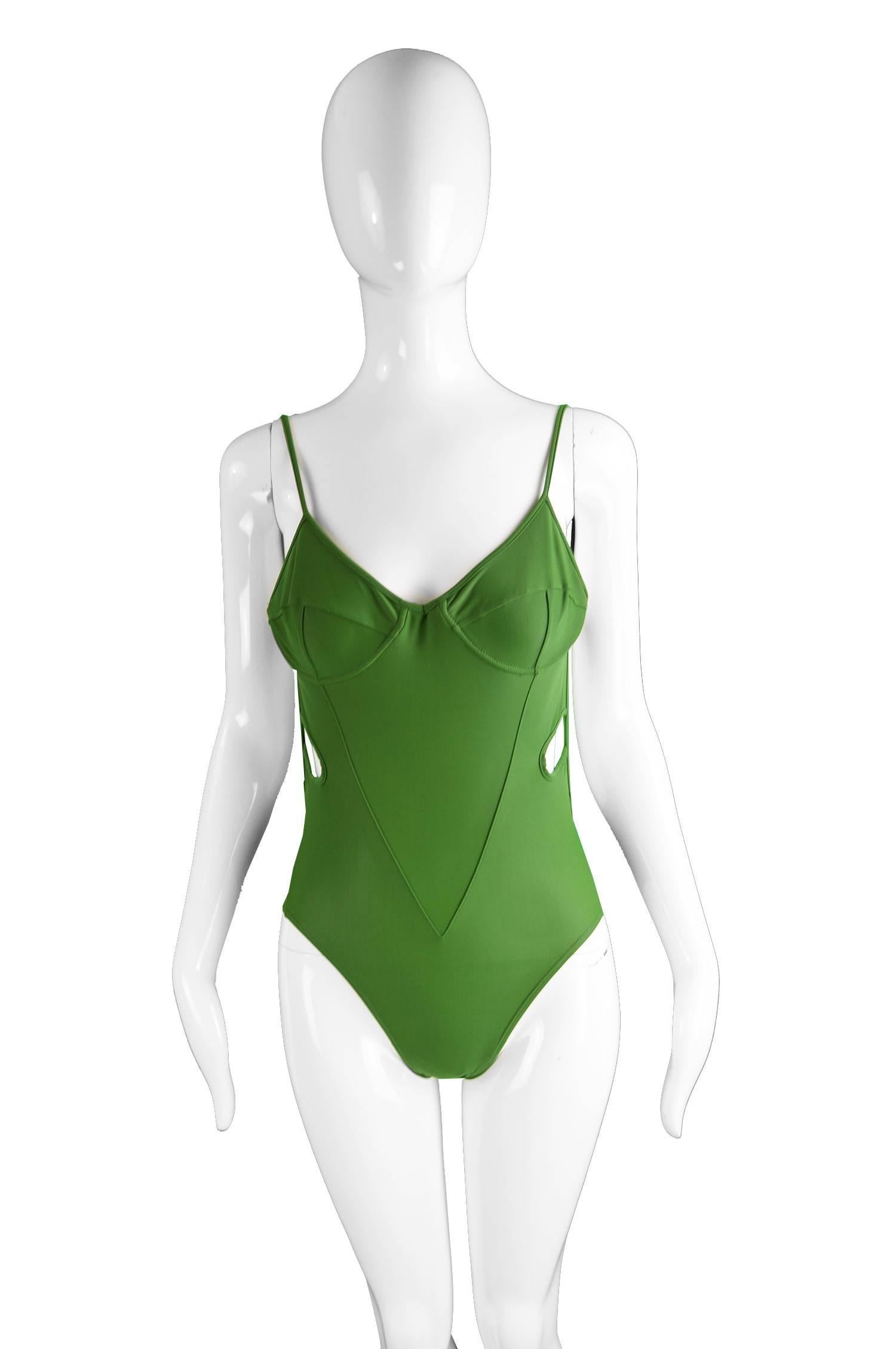Early John Galliano London Green Cut Out Swimsuit Made in Britain, 1980s In Excellent Condition In Doncaster, South Yorkshire