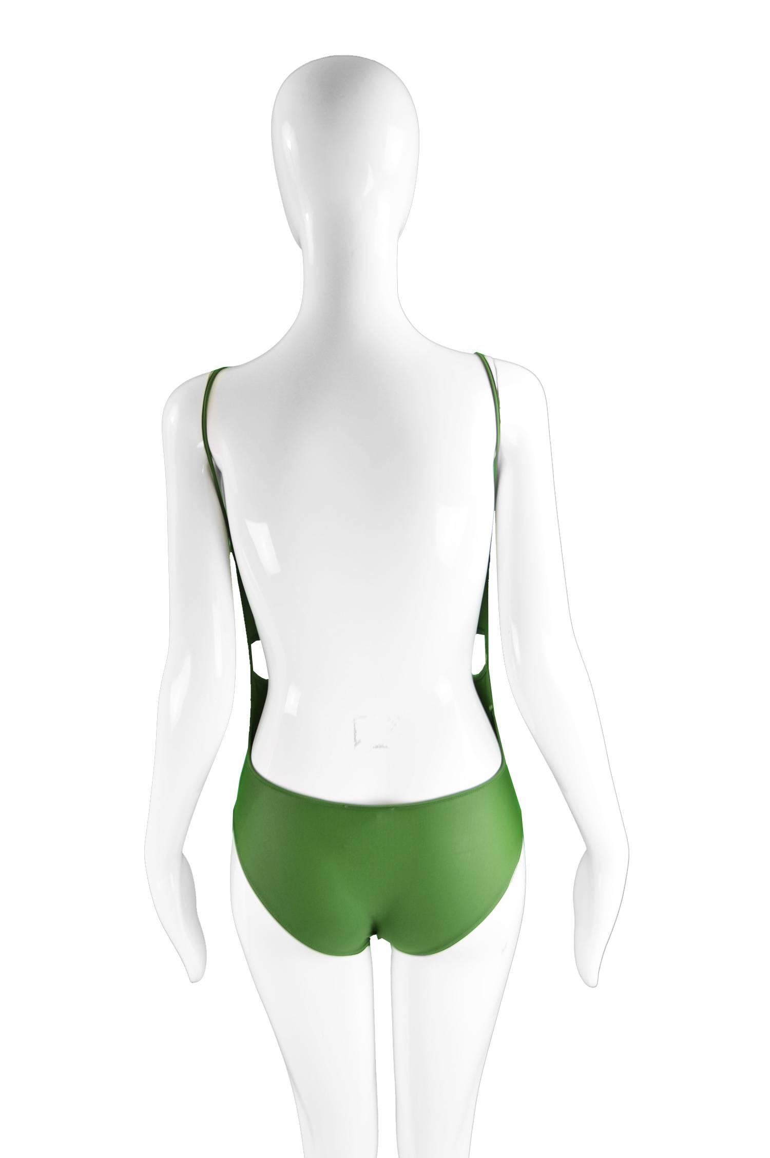 Early John Galliano London Green Cut Out Swimsuit Made in Britain, 1980s 3