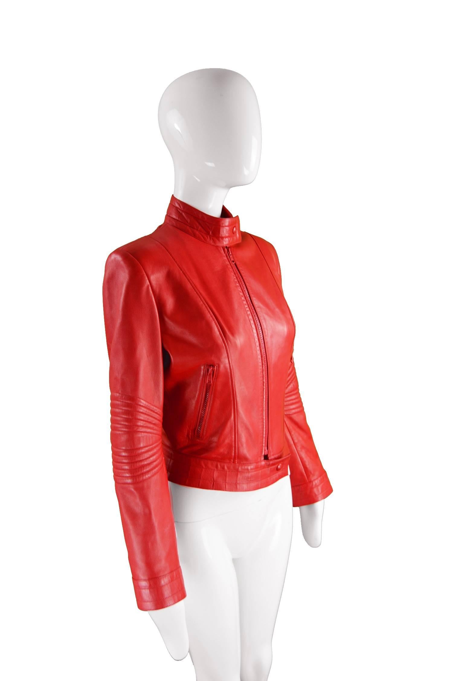 bright red leather jacket