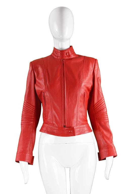 Jean Claude Jitrois Bright Red Café Racer Style Lambskin Leather Jacket ...