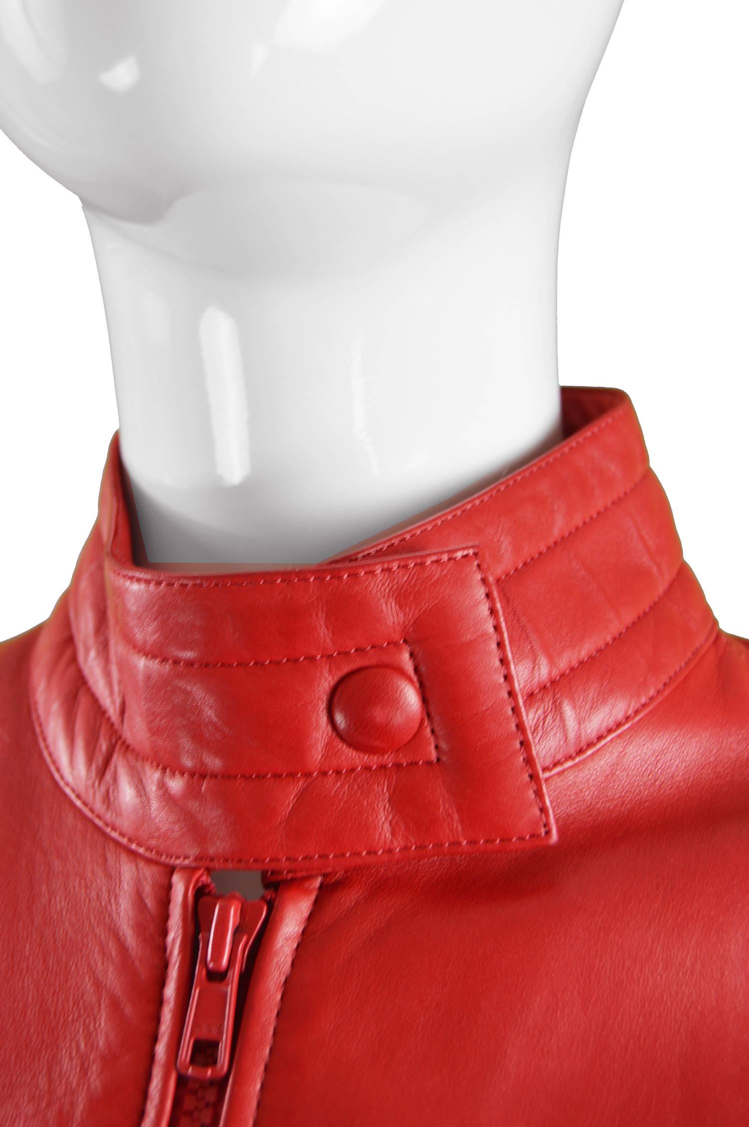 Women's Jean Claude Jitrois Bright Red Café Racer Style Lambskin Leather Jacket  For Sale