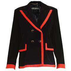 Escada Black Velvet & Red Crepe Womens Vintage Tailored Blazer, 1980s 10