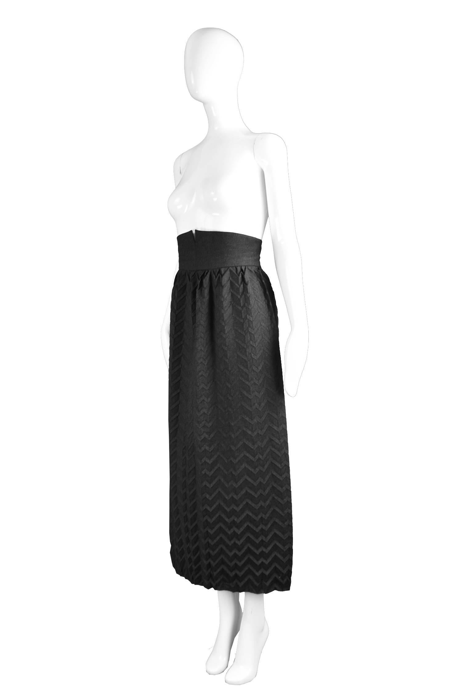 Gray Romeo Gigli Museum Held High Waisted Grey Chevron Pleated Wool Skirt, c.1992 For Sale