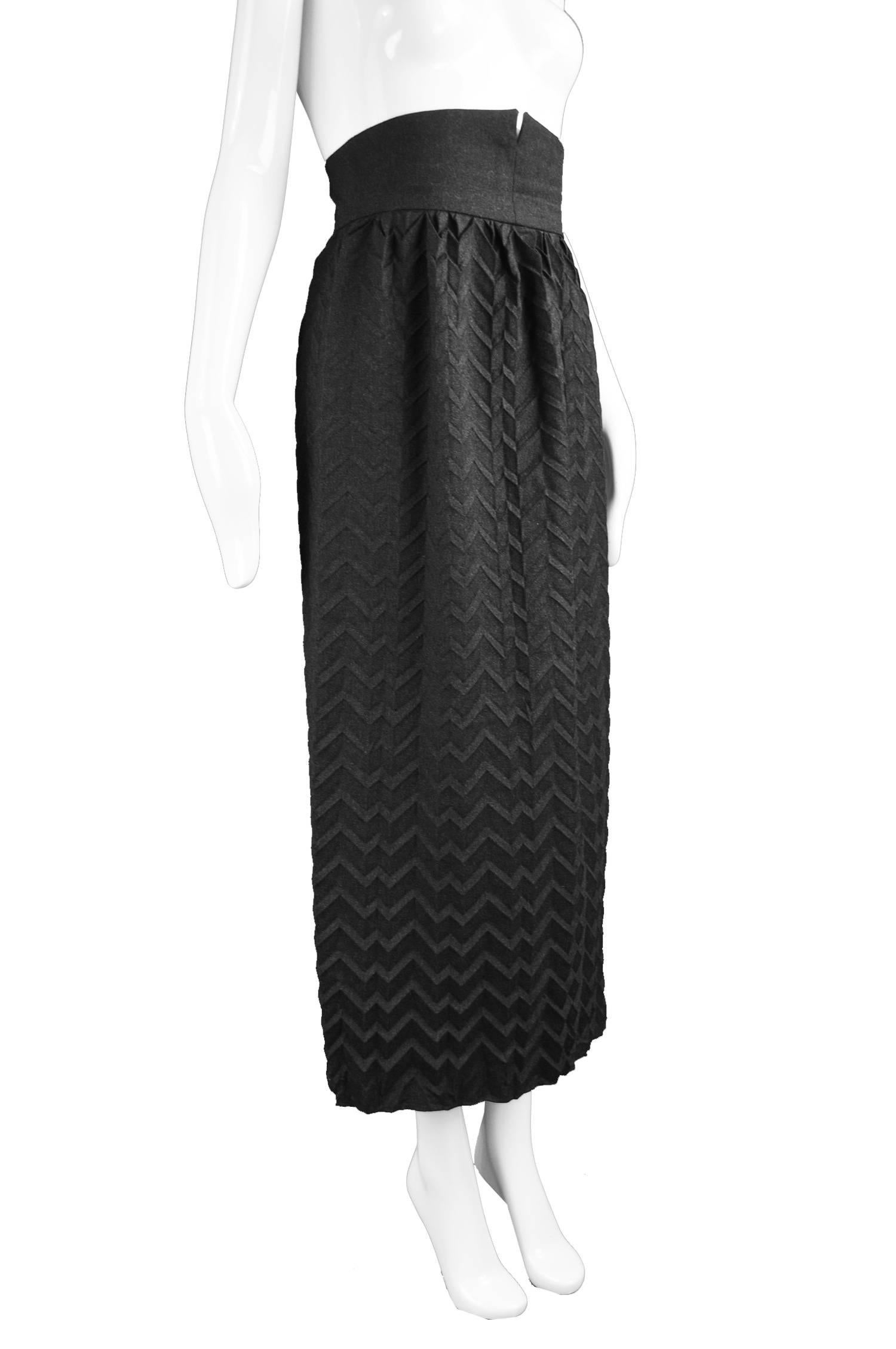 Romeo Gigli Museum Held High Waisted Grey Chevron Pleated Wool Skirt, c.1992 For Sale 1