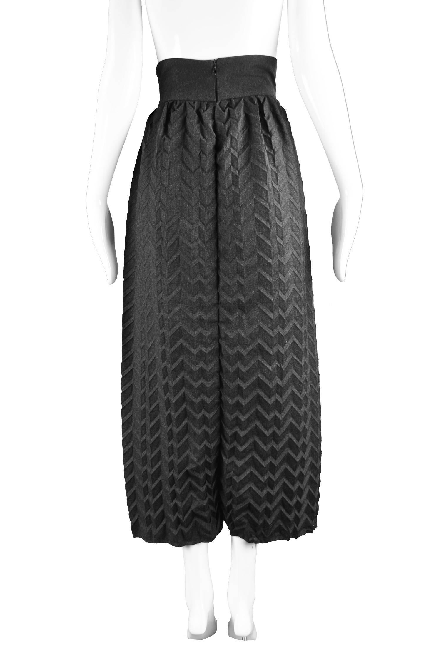 Romeo Gigli Museum Held High Waisted Grey Chevron Pleated Wool Skirt, c.1992 For Sale 3