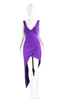 Byblos Vintage Asymmetric Purple Linen Mini Party Dress:: S / S 1992