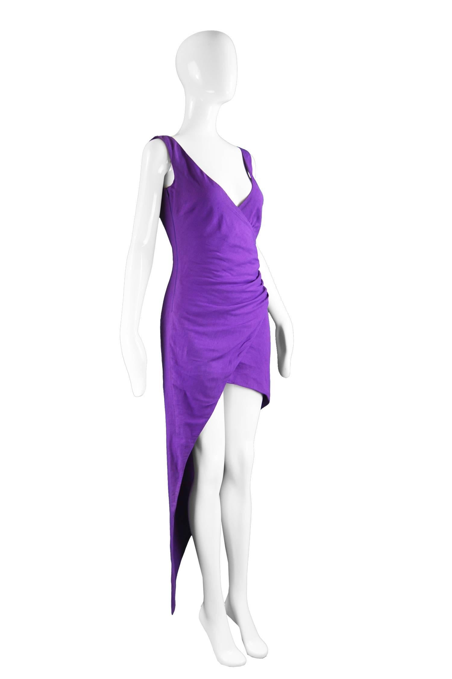 Women's Byblos Vintage Asymmetric Purple Linen Mini Party Dress, S / S 1992
