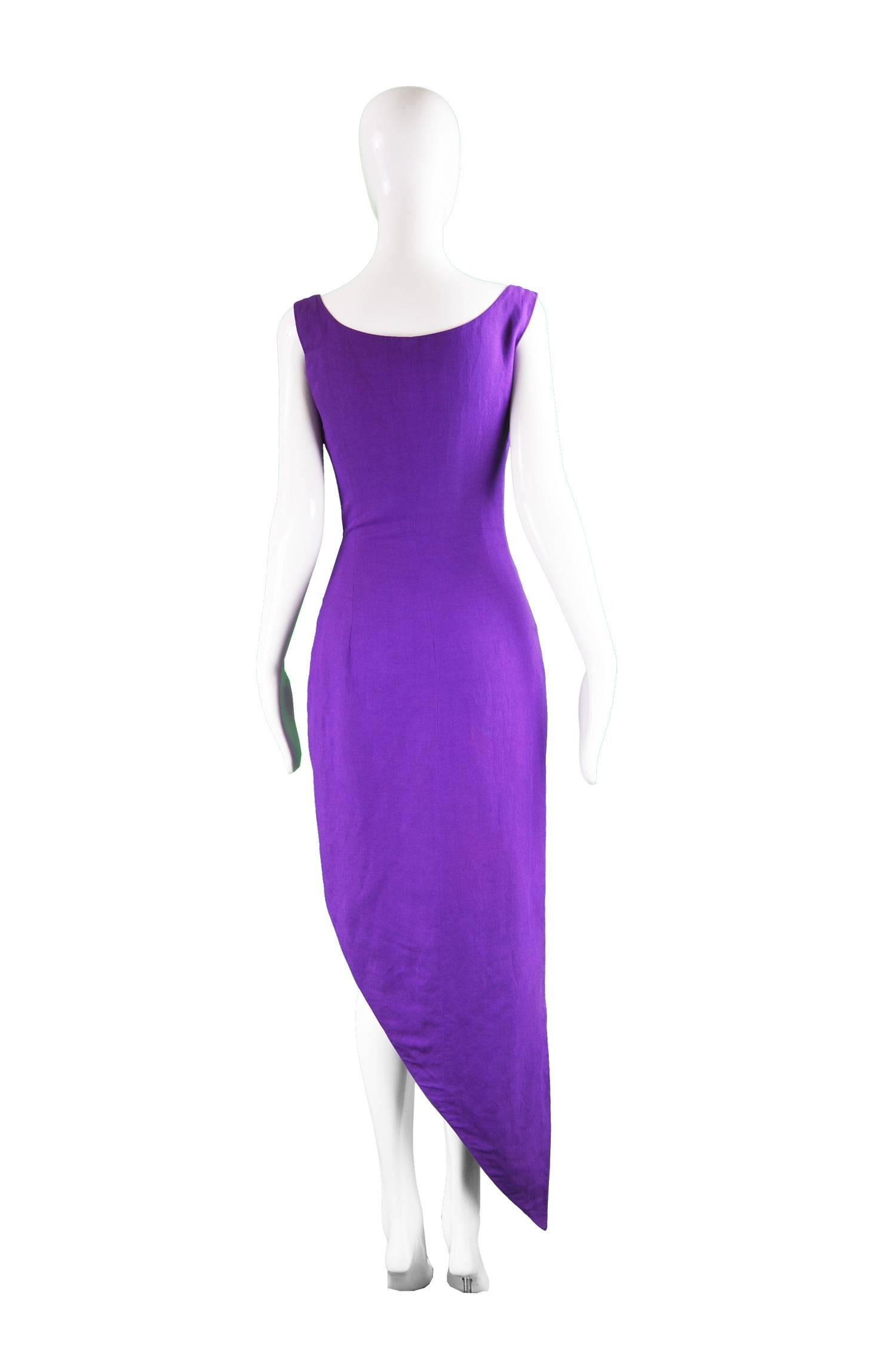 Byblos Vintage Asymmetric Purple Linen Mini Party Dress, S / S 1992 2