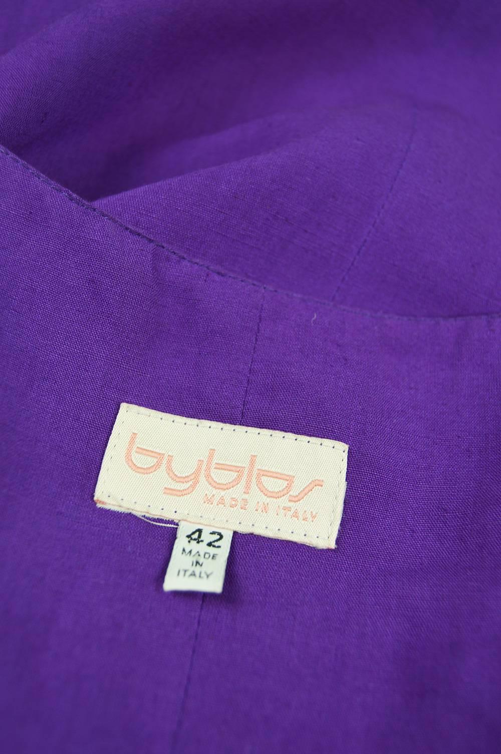 Byblos Vintage Asymmetric Purple Linen Mini Party Dress, S / S 1992 4
