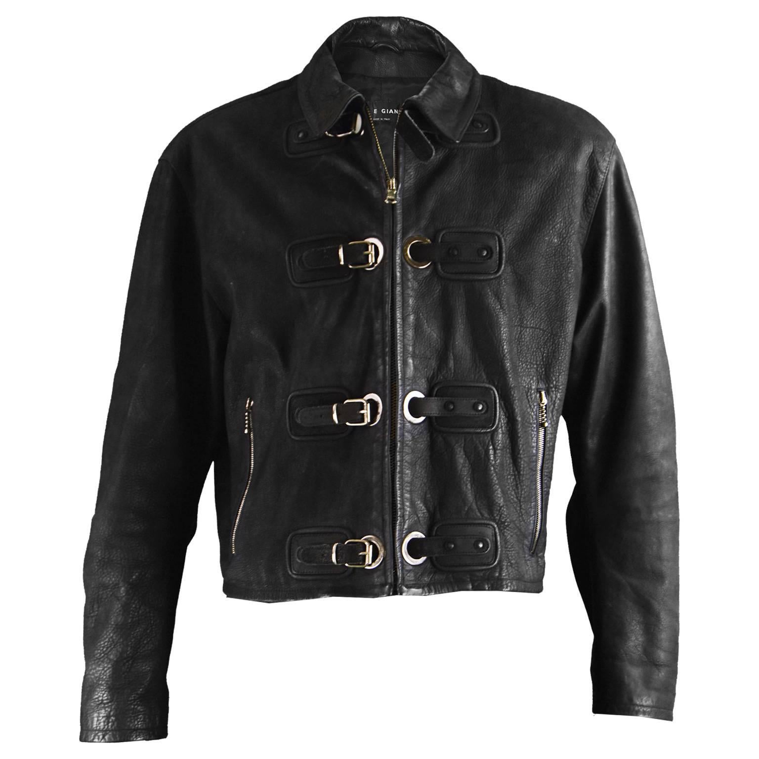 Calugi E Giannelli Men's Black Buckle Detail Italian Leather Jacket, 1980s