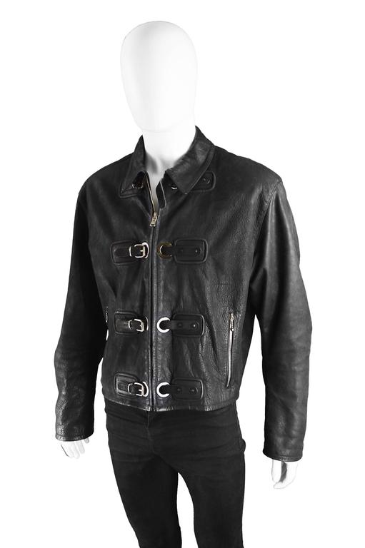 Calugi E Giannelli Men's Black Buckle Detail Italian Leather Jacket ...