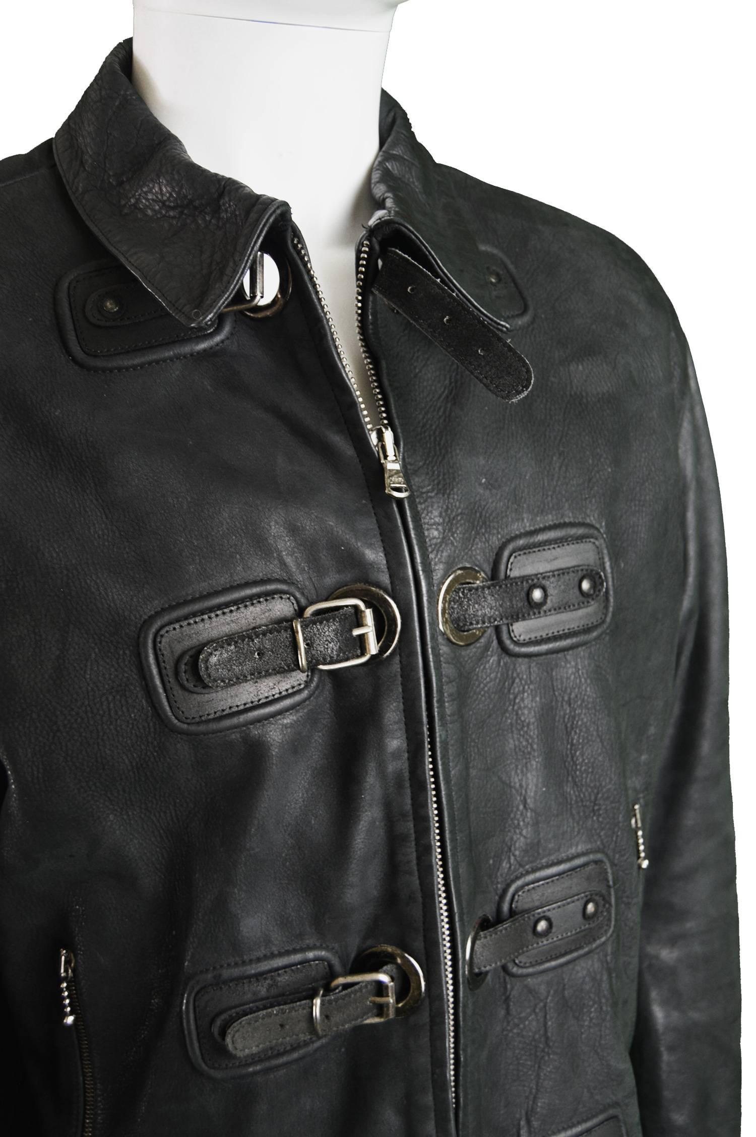Calugi E Giannelli Men's Black Buckle Detail Italian Leather Jacket ...