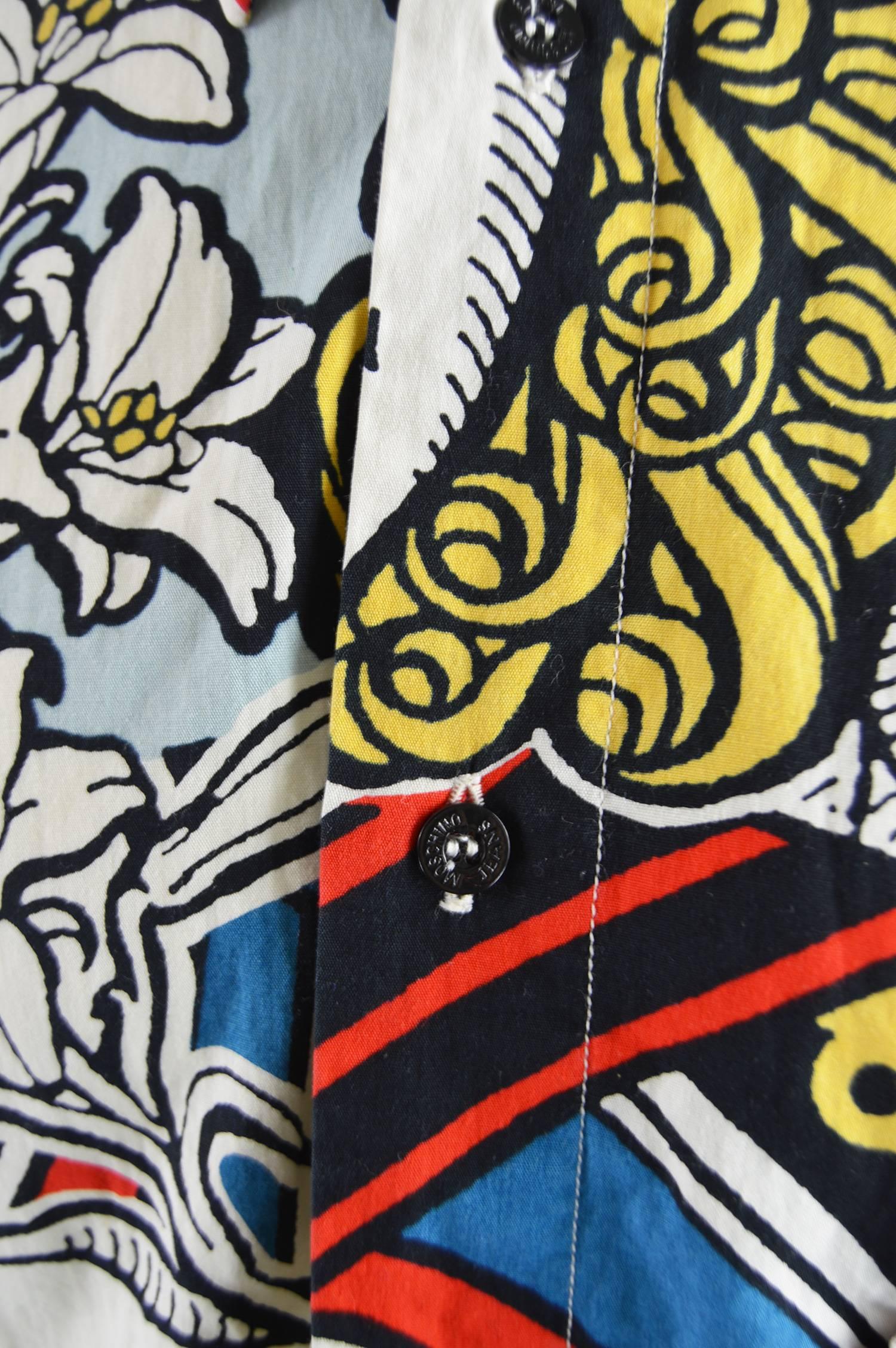 Moschino Devil, Angel & Yin Yang Men's Cotton Button Up Shirt, c. 1991 In Excellent Condition In Doncaster, South Yorkshire