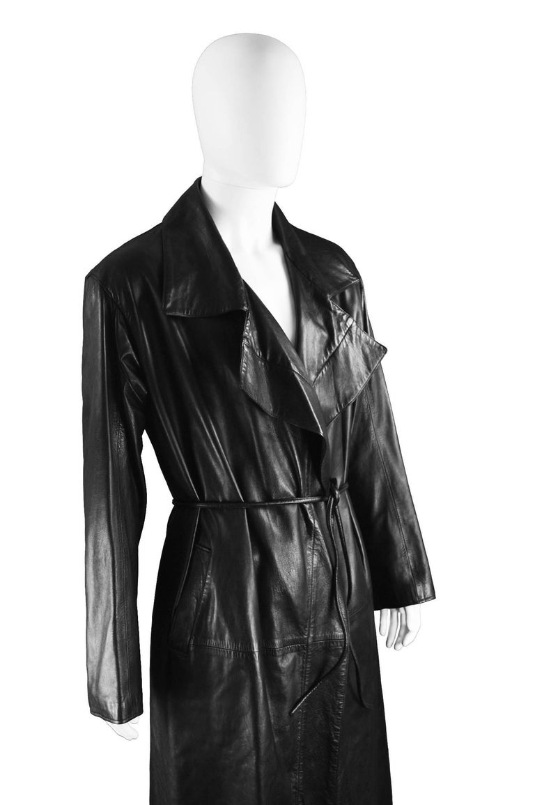 Gianni Versace Men's Black Leather Long Maxi Trench Coat, F/W 1998 at
