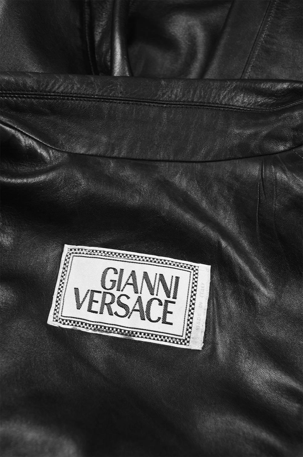 Gianni Versace Men's Black Leather Long Maxi Trench Coat, F/W 1998 2