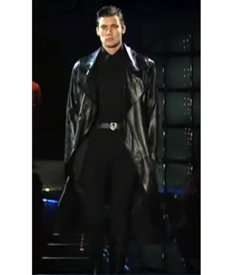 Gianni Versace Men's Black Leather Long Maxi Trench Coat, F/W 1998 at  1stDibs | versace leather trench coat, versace trench coat men's, versace  leather coat