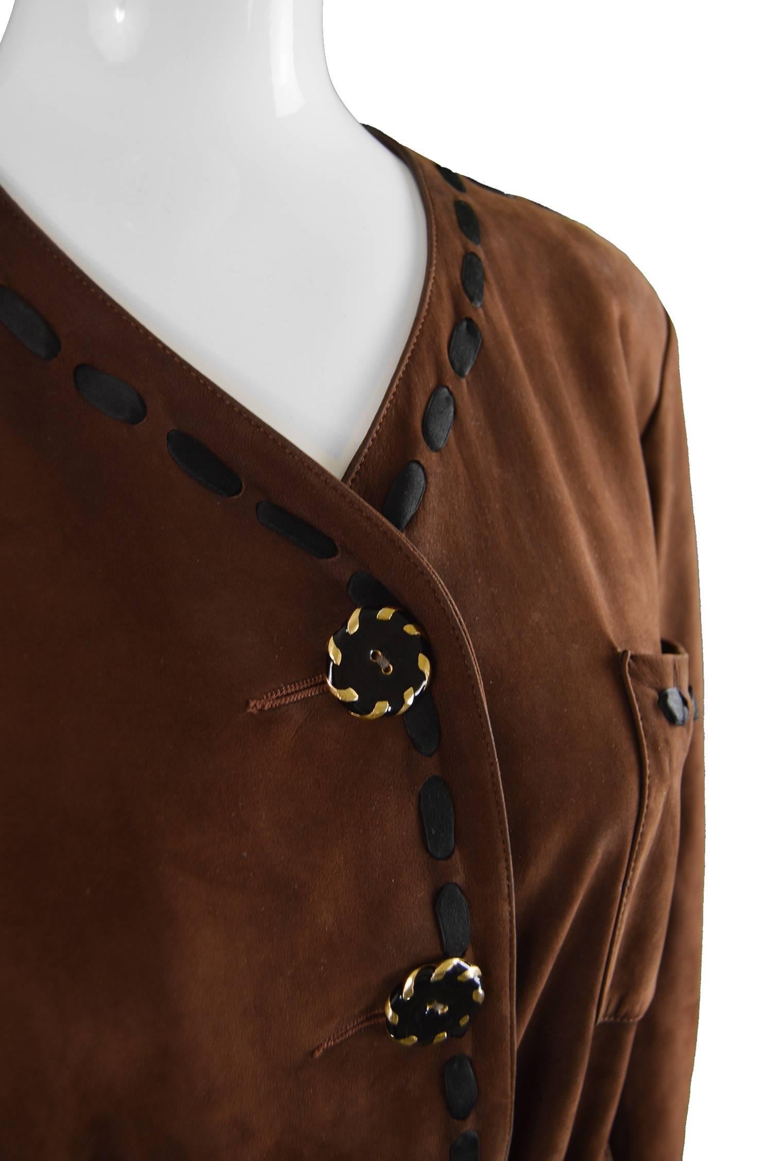 Yves Saint Laurent Brown Suede & Woven Satin Ribbon Vintage Jacket, 1990s 1