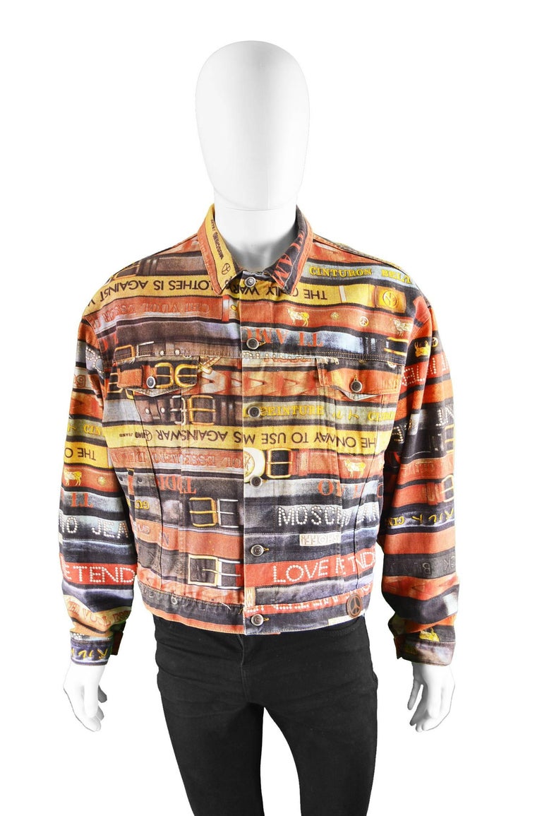 Moschino Iconic Belt Print Men's Vintage Denim Jacket, 1990s For Sale at  1stDibs | moschino belt mens