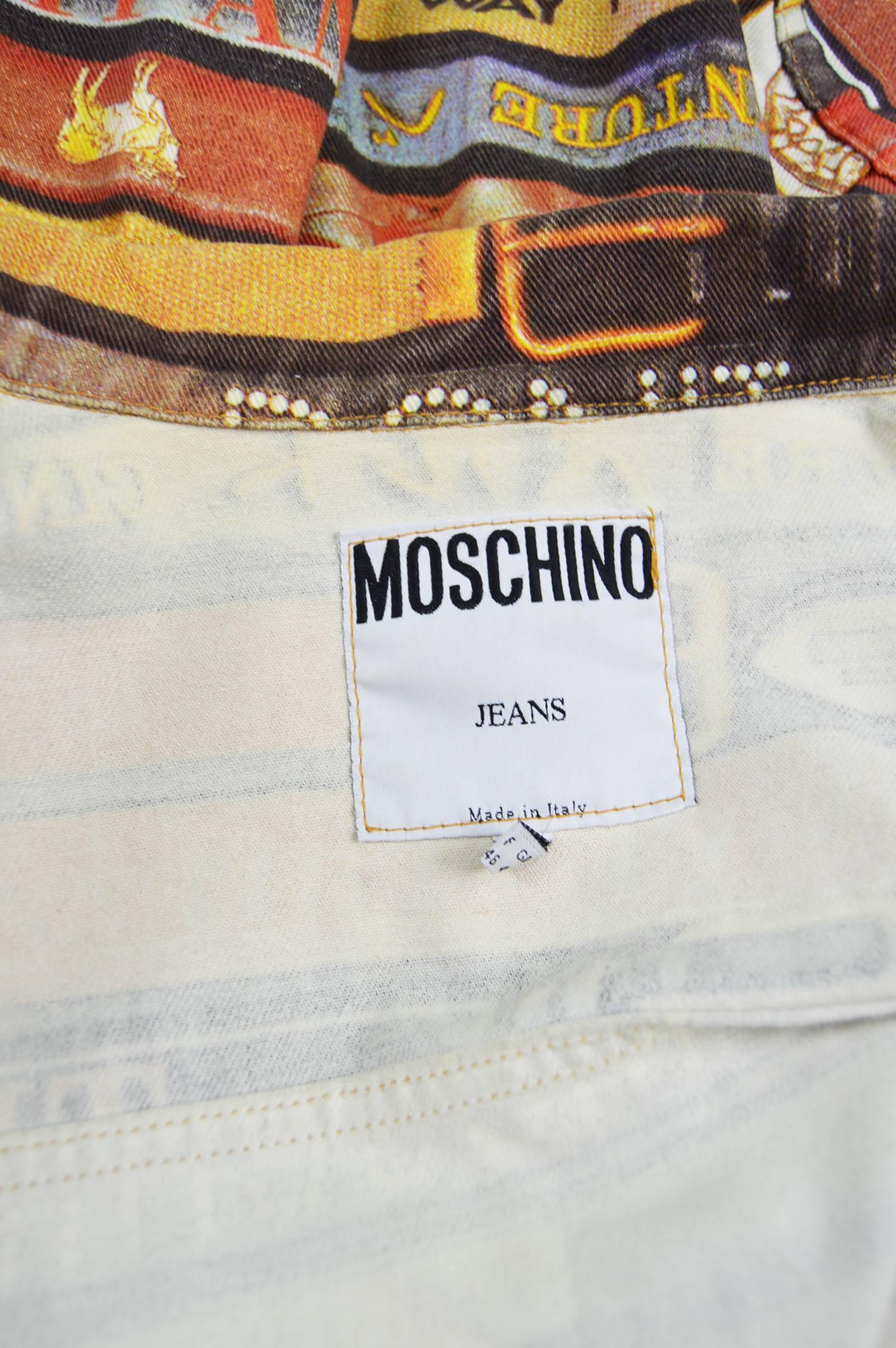 Moschino Iconic Belt Print Men's Vintage Denim Jacket, 1990s For Sale 2