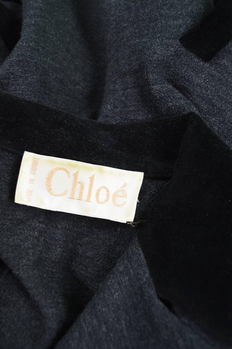 Chloe Vintage Dark Grey Wool Knit and Black Velvet Tailored Jacket ...