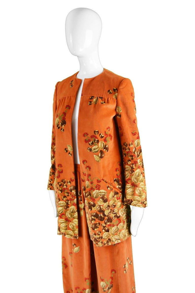 Valentino Rare Acorn Print Burnt Orange Velvet 2 Piece Skirt Suit ...