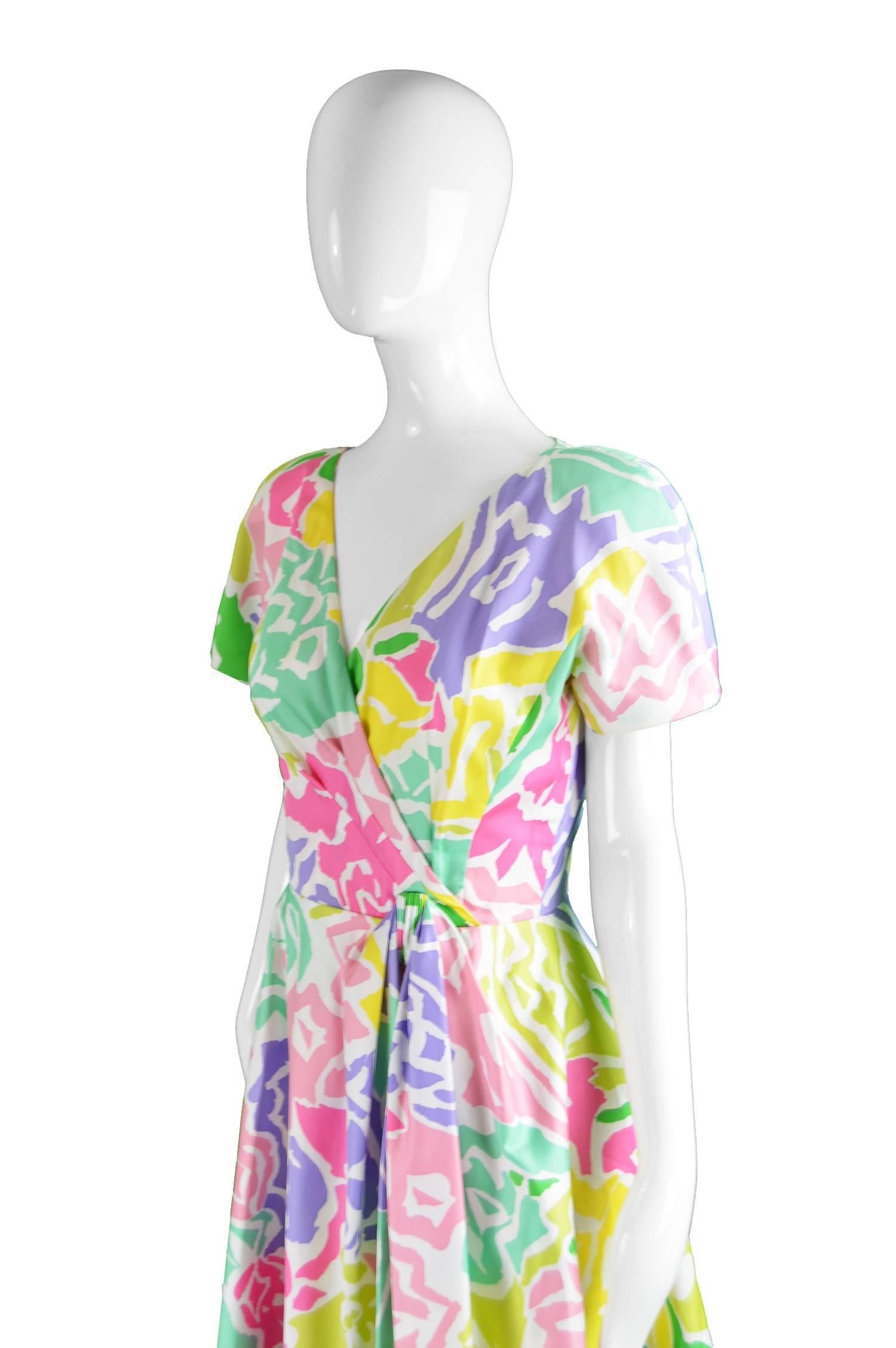 Guy Laroche Vintage Multicolored Cotton Peplum Flared Dress, 1980s In Excellent Condition For Sale In Doncaster, South Yorkshire