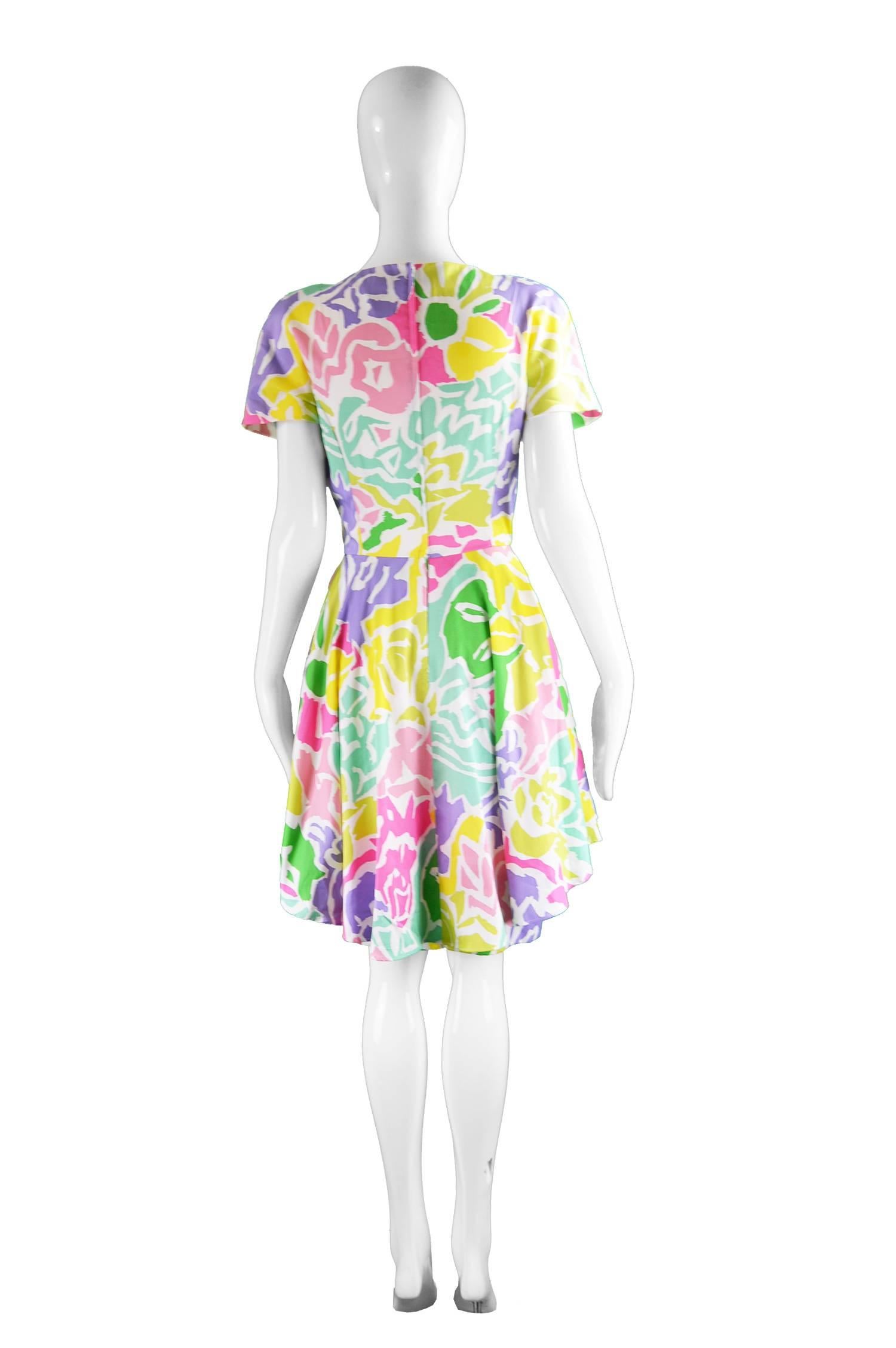 Guy Laroche Vintage Multicolored Cotton Peplum Flared Dress, 1980s For Sale 1