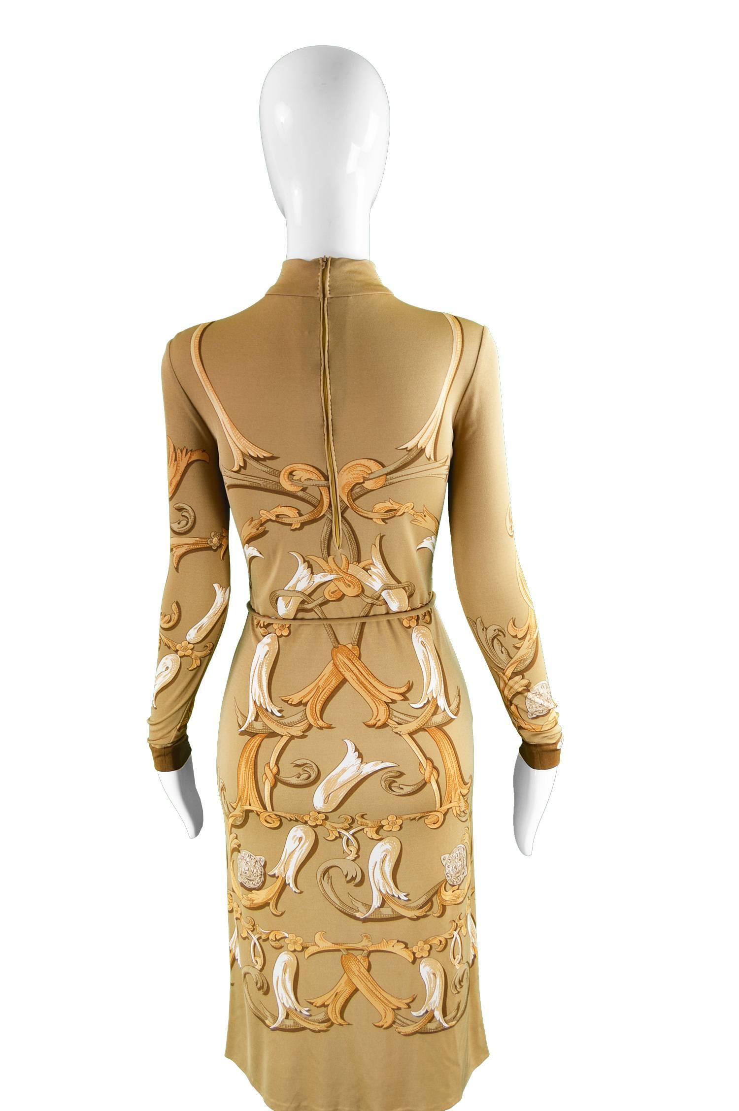 Hermes Paris Vintage Belted Brown Silk Jersey Shift Dress, 1970s For Sale 3