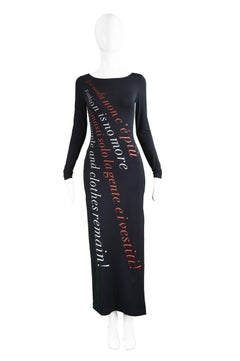 Moschino "Fashion is No More" Slinky Black Jersey Maxi Dress, 1990s