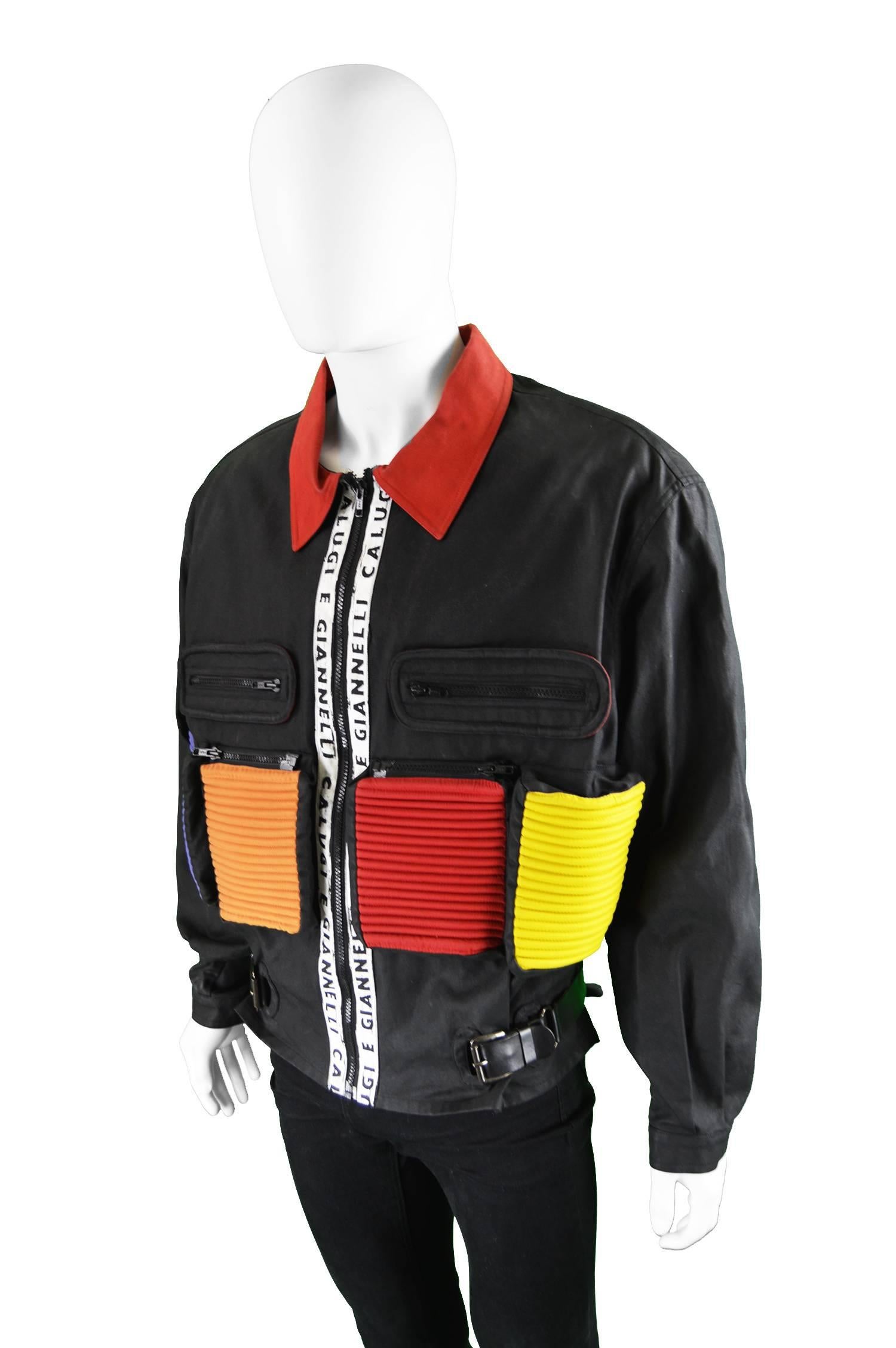 Black Calugi E Giannelli Men's Vintage Avant Garde Utility Jacket, 1980s